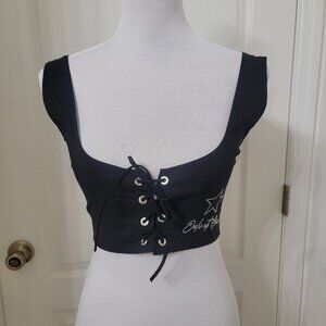Odi et Amo Size "One Size" Black Cropped Corset Style Top with Rhinestones, NEW